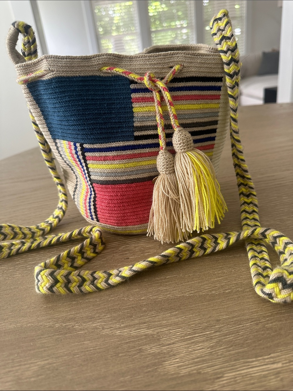 Guanabana Handwoven Multicolor Small Crossbody Bucket Bag with Tassel Drawstring